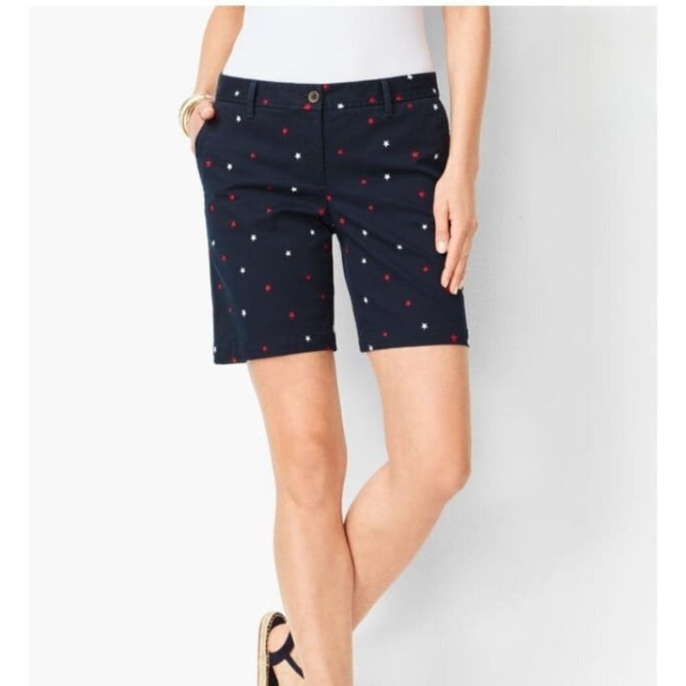 Talbots Girfriend Chino Star Embroidered Shorts Size 14P